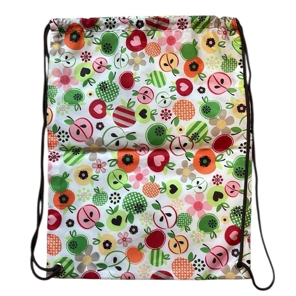 Thirty-one Cinch Sac Tote Apple Floral Print Cord Closure White Multi - Picture 3 of 7